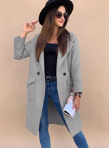 Marlene | Trenchcoat Damen Eleganter Zweireiher Mantel mit Reverskragen Taschen – Hellgrau
