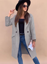 Marlene | Trenchcoat Damen Eleganter Zweireiher Mantel mit Reverskragen Taschen – Himmelblau