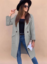 Marlene | Trenchcoat Damen Eleganter Zweireiher Mantel mit Reverskragen Taschen – Khaki