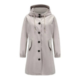 Emilia | Trenchcoat Damen Wasserabweisender Langer Mantel mit Kapuze – Grau