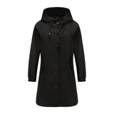 Emilia | Trenchcoat Damen Wasserabweisender Langer Mantel mit Kapuze – Schwarz