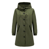 Emilia | Trenchcoat Damen Wasserabweisender Langer Mantel mit Kapuze – Olivgrün