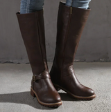 Damen Stiefel mit Schnalle und Blockabsatz – Dunkelbraun