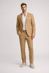Slim-Fit-Tweedanzug für Herren – Blazer und Hose im klassischen Smart-Casual-Stil – Camel