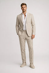 Slim-Fit-Tweedanzug für Herren – Blazer und Hose im klassischen Smart-Casual-Stil – Hellbeige