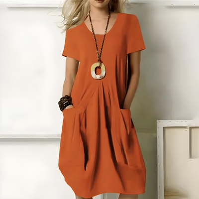 Locker Sitzendes Sommerkleid Mit Rundhalsausschnitt Für Damen | Midi
