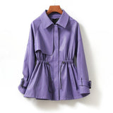 Übergangsjacke Damen aus Leder mit Taillenzug – Lila