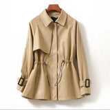 Übergangsjacke Damen aus Leder mit Taillenzug – Beige
