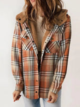 Übergangsjacke Damen Karomuster Mit Kapuze – Orange