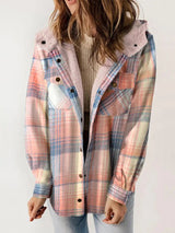 Übergangsjacke Damen Karomuster Mit Kapuze – Rosa