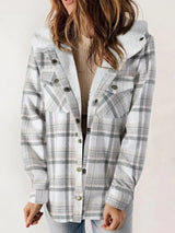 Übergangsjacke Damen Karomuster Mit Kapuze – Weiß