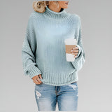 Ulfhild | Damen Oversize Strickpullover mit Stehkragen – Hellblau