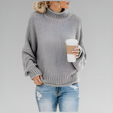 Ulfhild | Damen Oversize Strickpullover mit Stehkragen – Grau