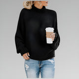 Ulfhild | Damen Oversize Strickpullover mit Stehkragen – Schwarz