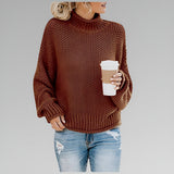 Ulfhild | Damen Oversize Strickpullover mit Stehkragen – Braun