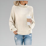 Ulfhild | Damen Oversize Strickpullover mit Stehkragen – Weiß