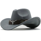 Western-Filzhut mit Stier-Schnallenband – Grau