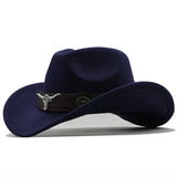 Western-Filzhut mit Stier-Schnallenband – Marineblau