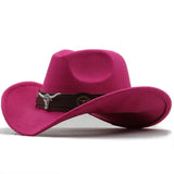 Western-Filzhut mit Stier-Schnallenband – Rosa