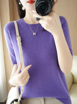 Heidi-Mode | Kurzärmliger Wollpullover – Violett