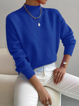 Valdborg | Damen Strickpullover mit Stehkragen – Blau
