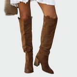 Valdena | Damen Kniehohe Stiefel Blockabsatz Braun – Braun