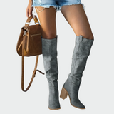 Valdena | Damen Kniehohe Stiefel Blockabsatz Braun – Grau