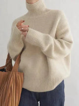 Valdmara | Damen Rollkragenpullover Oversize Strickpullover – Beige