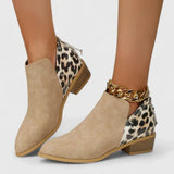 Valdora | Damen Stiefeletten Leopardenmuster Blockabsatz – Khaki