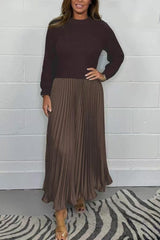 Valdrika | Damen Strickkleid mit Plisseerock Midi – Kamel