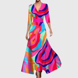 Valentina | Damen Maxi Wickelkleid mit V Ausschnitt und Muster – Mehrfarbig