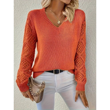 Valerie | Damen Langarm Pullover mit V Ausschnitt – Orange