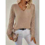 Valerie | Damen Langarm Pullover mit V Ausschnitt – Khaki