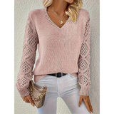 Valerie | Damen Langarm Pullover mit V Ausschnitt – Aprikose