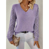 Valerie | Damen Langarm Pullover mit V Ausschnitt – Lila