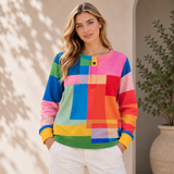 Vanessa | Damen Pullover mit Farben und Knöpfen – Mehrfarbig
