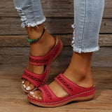 Damensandalen aus veganem Leder mit Klettverschluss – Rot