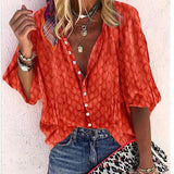 Gabriela | Damen Bedruckte Freizeitbluse mit Knopfleiste – Orange