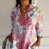 Miyana Bluse Damen – Französische Vintage-Bluse mit Blumenmuster – Meeresleben in Rosa
