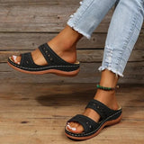 Damensandalen aus veganem Leder mit Klettverschluss – Schwarz