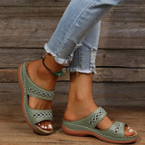 Damensandalen aus veganem Leder mit Klettverschluss – Grün