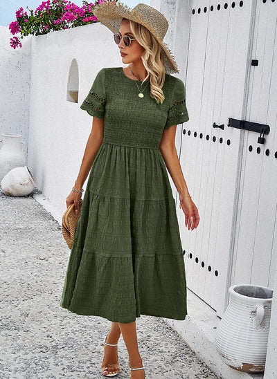 Vintage Sommerkleid Mit Rundhalsausschnitt Für Damen | Midi