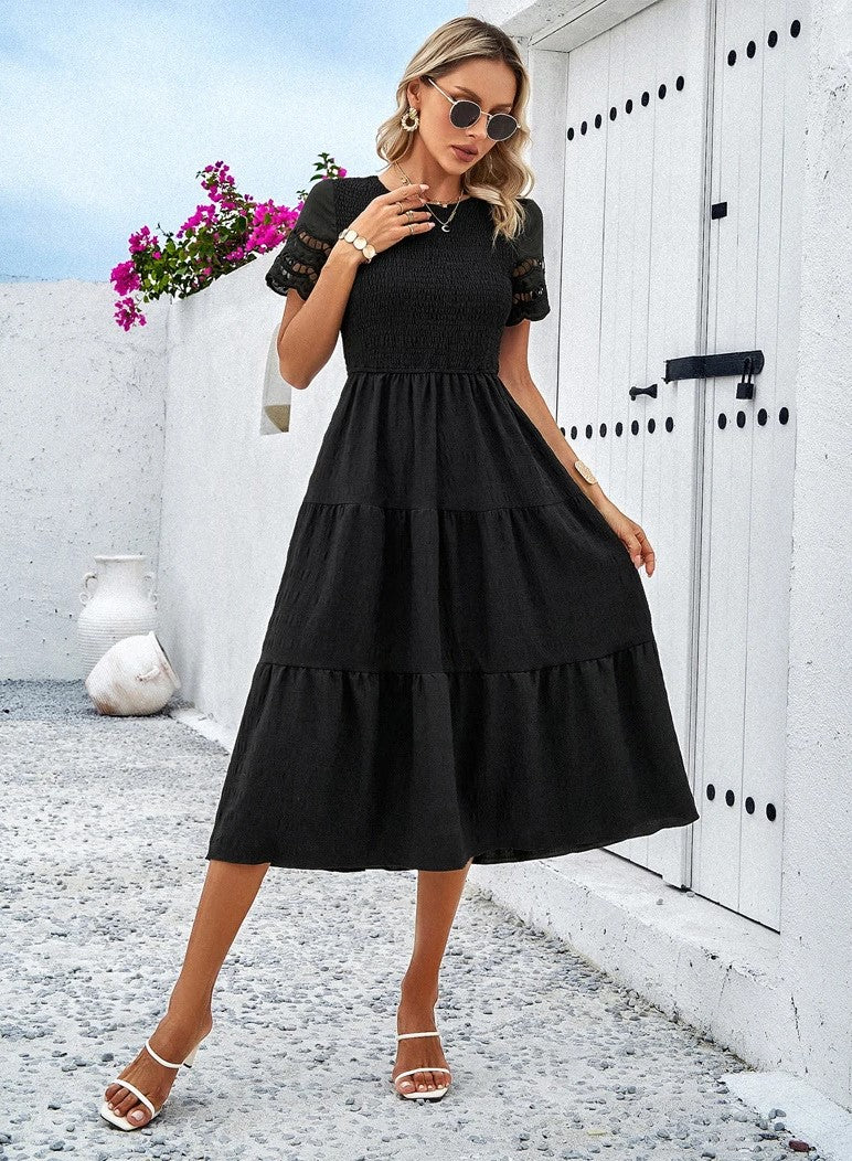 Vintage Sommerkleid Mit Rundhalsausschnitt Für Damen | Midi
