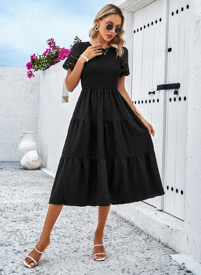Vintage Sommerkleid Mit Rundhalsausschnitt Für Damen | Midi