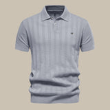 Rainer | Herren Strukturiert Knopf Polo Strickshirt – Grau