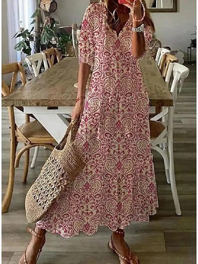 Damenkleid Mit Halblangen Ärmeln Im Boho Stil | Midi