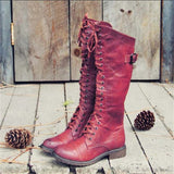 Veldine | Damen Kniehohe Schnürstiefel Braun – Rot
