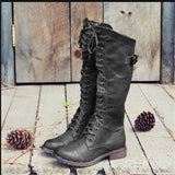 Veldine | Damen Kniehohe Schnürstiefel Braun – Schwarz