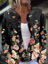 Verbena | Damen Strickjacke Blumenmuster Cardigan – Kariert