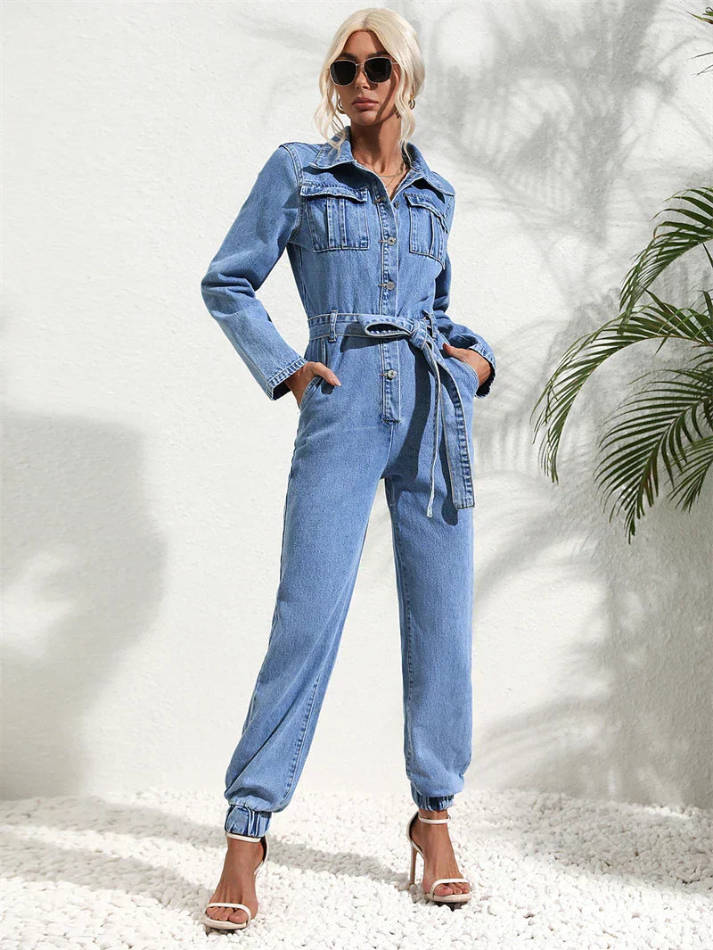 Premium Damen-Denim-Jumpsuit – Ärmelloser Einteiler Overall
